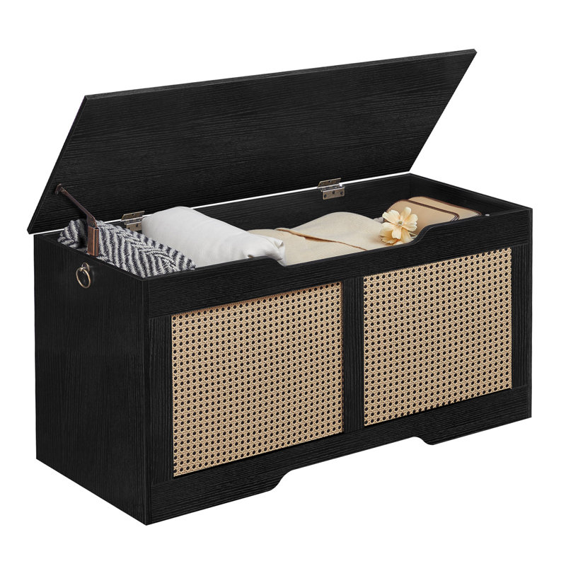 Bayne Blanket Storage Bench with Rattan Beachcrest Home Color Black